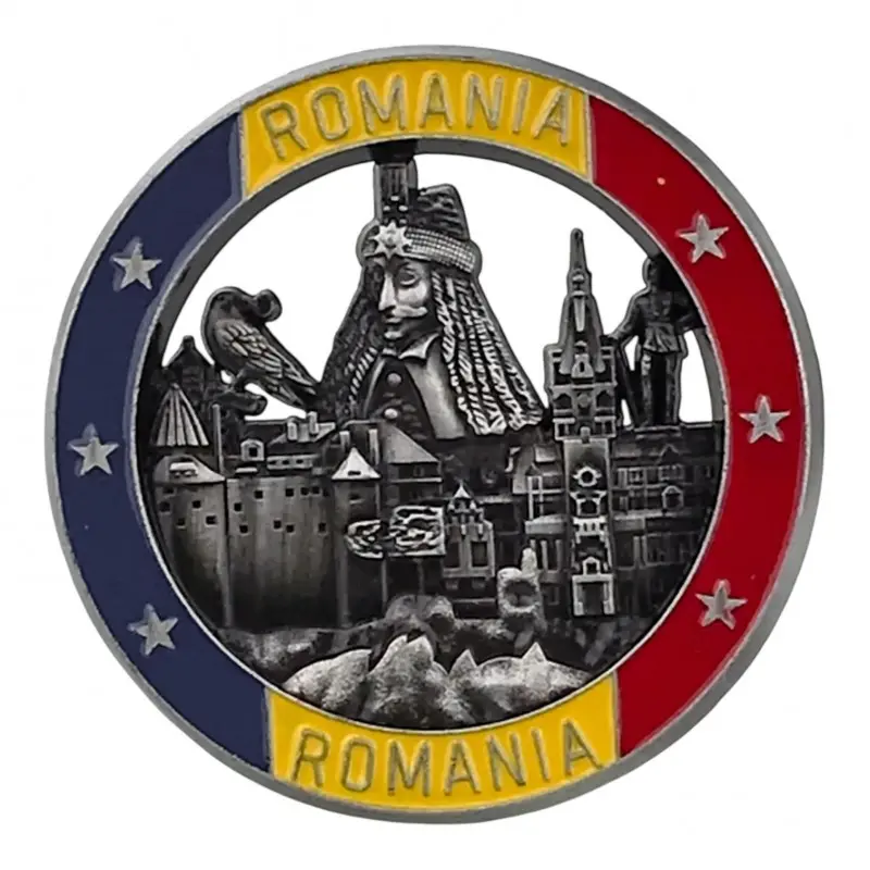 Vlad tepes, castelul bran, magnet din metal rotund, model 3100h